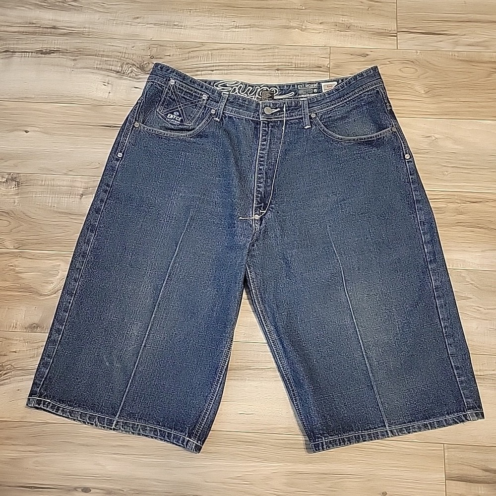 Enyce Jean Shorts‎ Mens 40 Blue Denim Baggy Y2K Hip Hop Skater Logo
